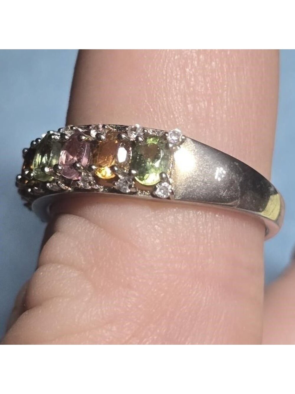 DK Sterling Silver Multi Color Tourmaline Band Ring Size 7 - Picture 3 of 7